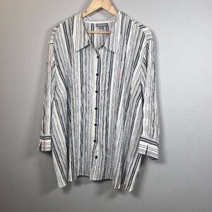 Essentials Shirt Button Up White & Black Stripe Long Sleeve Shirt Size 30/32